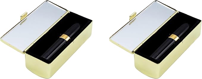 Stephanie Imports Set of 2 Rectangular Vintage Lipstick Cases With Glass Mirror (Gold Wave)
