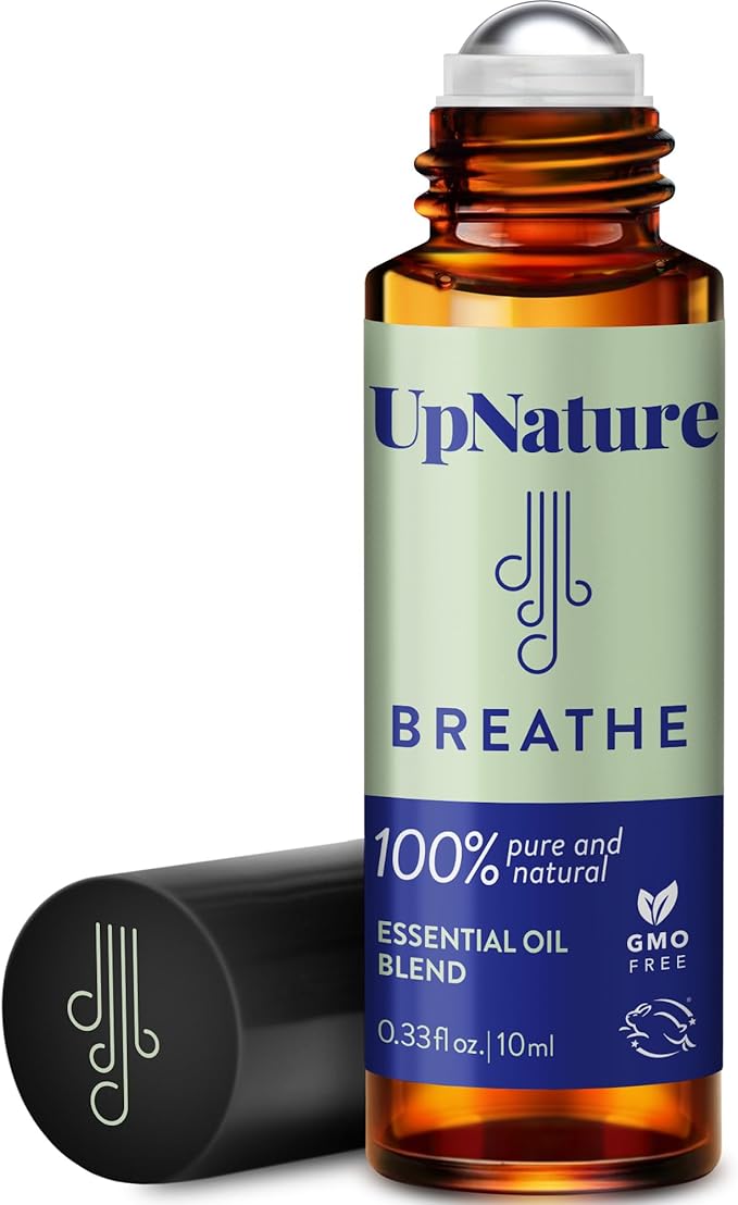 UpNature Breathe Essential Oil Roll On Blend – Natural Breathing Support - Premium Quality Essential Oils for Skin - Pure Blend of Peppermint, Tea Tree & Eucalyptus Oil