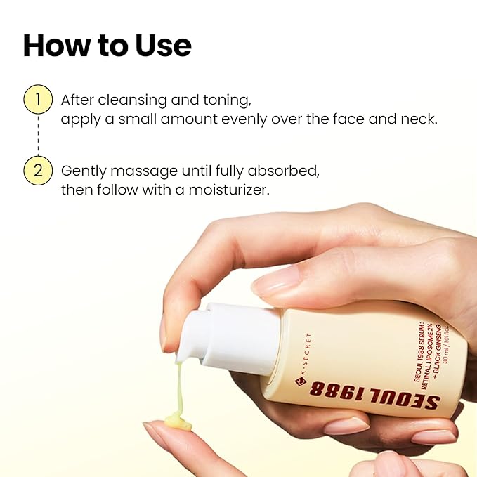 K-SECRET SEOUL 1988 Retinal Serum – Formulated with Advanced Retinal Liposome 2% and 58% Black Ginseng Extract | Fine Lines and Skin Texture Care Serum | Korean Skincare, 30ml / 1.01 fl oz