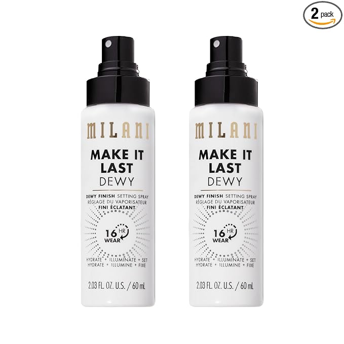 Milani Setting Spray + Primer, Make It Last Dewy - Dewy Finish Moisturizing Formula for Glow on the Go, Setting Spray for Makeup and Face Primer, Prime + Set + Hydrate, 2.03 Fl. Oz - 2 Pack