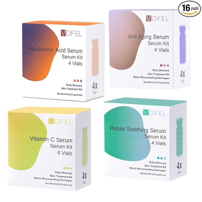 Anti Aging Serum with Hyaluronic Acid Vitamin C Serum Facial Serum Ampoules 0.35 oz 4 Kits 16 Vials (4 kits gift box)