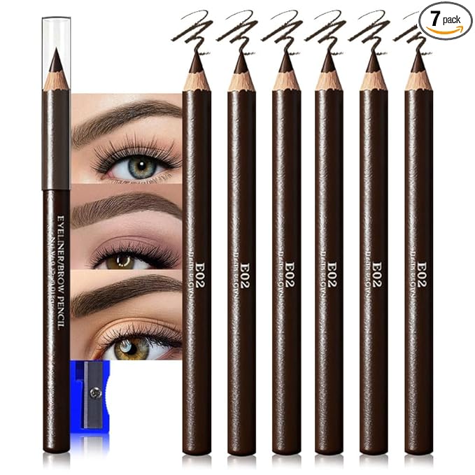 WanTuoluo Eyebrow Pencils for Women with Sharpener, 6Pcs Hard-Core Wooden Eye Brow Eye Liner Pencils for Beginner Makeup, Waterproof & Sweat-Proof (6Pcs-Dark Brown)