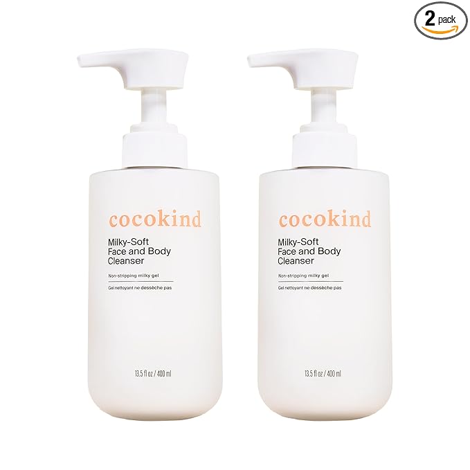 Cocokind Milky-Soft Face and Body Cleanser, Hydrating Facial & Body Wash for Sensitive Skin, Gentle Cleanser with Ceramides, Fragrance-Free & Clinically Tested, 13.5 oz (2 Pack)