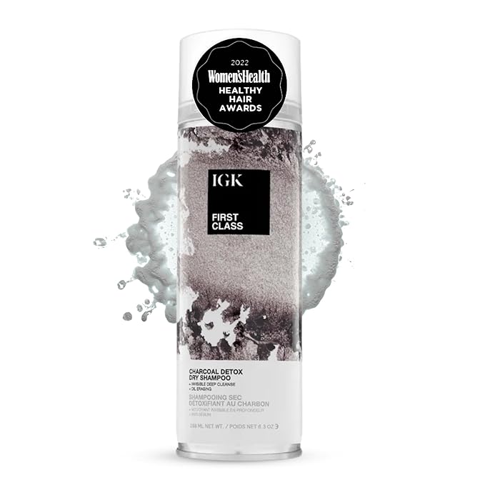 IGK First Class Charcoal Detox Dry Shampoo, Volumizing Spray for Oily Hair, Absorbs Oil + Odor, Invisible Finish with No White Residue on All Hair Colors, Talc-Free + Vegan, 6.3 Fl Oz