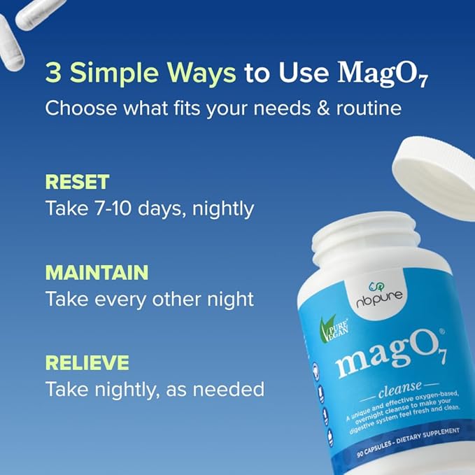 nbpure MagO7 - Natural Colon Cleanse & Detox Powder - Occasional Constipation Relief, Stool Softener, & Bloating Support for Men & Women - Ozonated Magnesium Oxide, 150 Gram