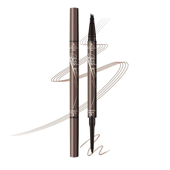 Music Flower Dual-Ended Microfilling Eyebrow Pen, Liquid Eyebrow Pen with 4 Micro Brush-Tip Applicators & Brow Defining Pencil with Precision Tip (Chestnut)