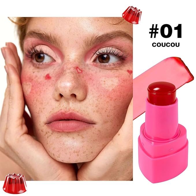 Multi-Use Juicy Love Blush, Cooling Water Jelly Tint Stick, Bouncy Jelly Texture, 3-In-1 Cheek Blush & Eyeshadow & Lip Tinted Long-Lasting Moisture - 1,000+ Swipes Per Stick (#01)