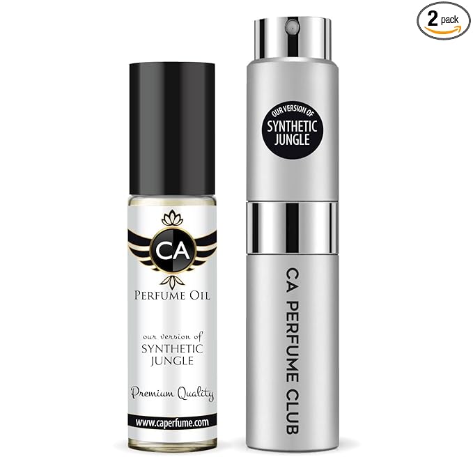 CA Perfume Duo Impression of Synthetic Jungle For Women And Men Perfume Layering Set Long Lasting Travel Size EDP + Body Oil Roll-On Bottle 0.27 Fl Oz+0.33 Fl Oz