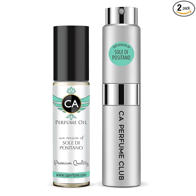 CA Perfume Duo Impression of Sole Di Positano For Women And Men Perfume Layering Set Long Lasting Travel Size EDP + Body Oil Roll-On Bottle 0.27 Fl Oz+0.33 Fl Oz