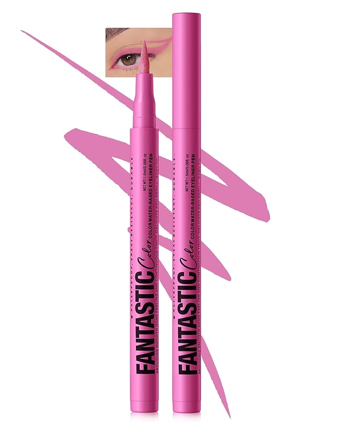 Pink Matte Liquid Eyeliner Pencil, Colorful High Pigmented Waterline Eye liner Waterproof Pen, Bright Colored Smudgeproof Long Lasting Eyeliner Pen Christmas Party Festival Makeup Gift for Women-04