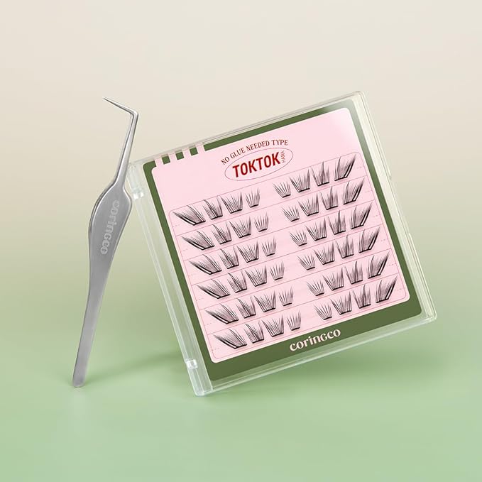 CORINGCO Toktok Hara Light Self Adhesive False Eyelashes, Natural Look, No Glue Needed, Assorted Set of 9/10/11mm, Reusable Lash Clusters Kbeauty (Cats)