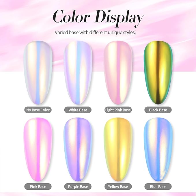 Born Pretty Chrome Nail Powder Auroras Nail Powder Mermaid Pearl Powder Glitter Dust Kit for Gel Polish Nail Art Decoration