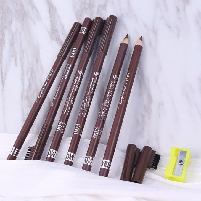 WanTuoluo Eyebrow Pencils for Women with Sharpener, 6Pcs Hard-Core Wooden Eye Brow Eye Liner Pencils for Beginner Makeup, Waterproof & Sweat-Proof (6Pcs-Brown)