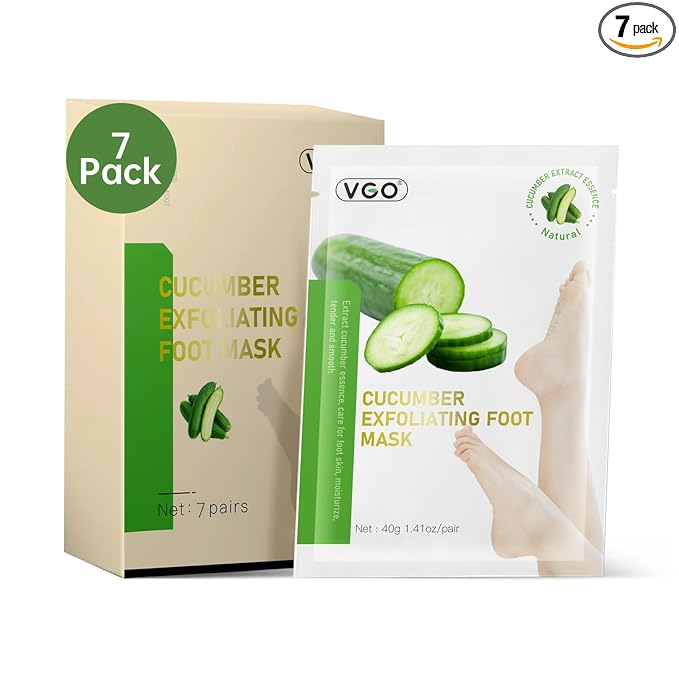 VGO 7 Pack Foot Peeling Mask, Natural Exfoliating Foot Mask, Dead Skin Callus Remover Repair Heels, Smooth Touch Feet, Hydrating Foot Care for Dry Cracked Feet