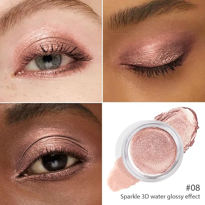 FeiCuiYun Glitter Shimmer Metallic Cream Eyeshadow Palette Makeup, Rose Gold Natural Single Mini Instant Holographic Eyeshadow For Women, Sombras Crema Para Ojos, Talc, Paraben & Cruelty Free