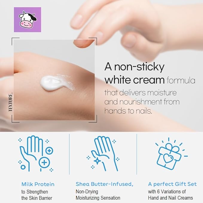 KWAILNARA Milk Hand & Nail Cream Gift Set (Set of 6) – Korean Hand Cream Variety Pack | Strawberry, Peach, Honey, Vitamin, Hyaluronic & Collagen | Deeply Nourishing K-Beauty Gift