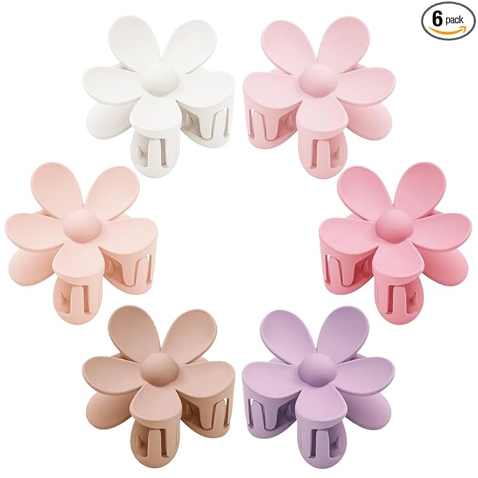 Flower Hair Clips 6 PCS for Women, Daisy Claw Clips Matte Large Claw Clips Strong Hold Jaw Clamps Hair Accessories for Thick Hair 6 Colors