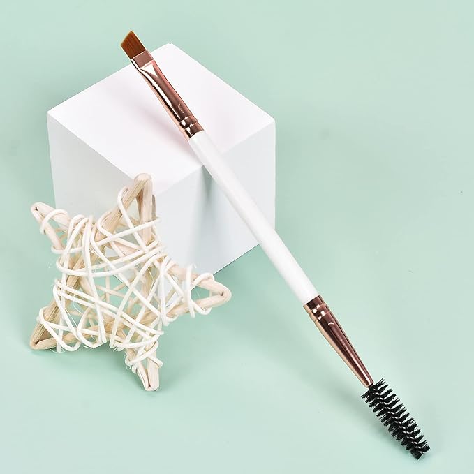 Duo Eyebrow and Eyelash Brush - Spoolie and Angled Brow Brush for Eye Makeup (5pcs, White)