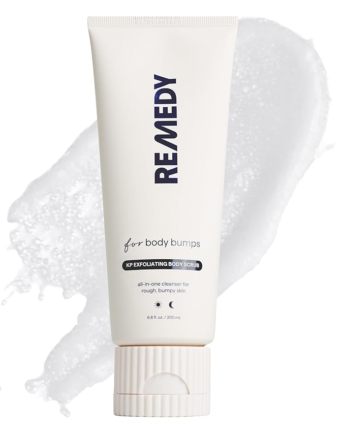 Remedy KP Exfoliating Body Scrub | Keratosis Pilaris and Chicken Skin Treatment with Fine Sugar, Glycolic Acid, Lactic Acid and Squalane | Exfoliating Scrub | By Dermatologist Dr. Shah, 6.8 fl oz