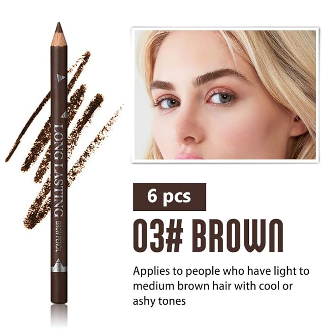 FeiCuiYun 6Pcs Eyebrow Pencils for Women, Wooden Hard-Core Brown Eyebrow and Eyeliner Pencil, Long Lasting Waterproof and Sweat-Proof, Beginner Makeup Brow Pencil, Create a Natural Eye Brow Makeup