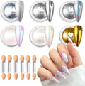 6 Colors Chrome Nail Powder,Gold Silver Super Metallic Effect Chrome Powder for Nails,Holographic Mirror Glitter White Pearl Pigment Dust Kit for Gel Polish Nail Art Decoration Manicure Nail Supplies