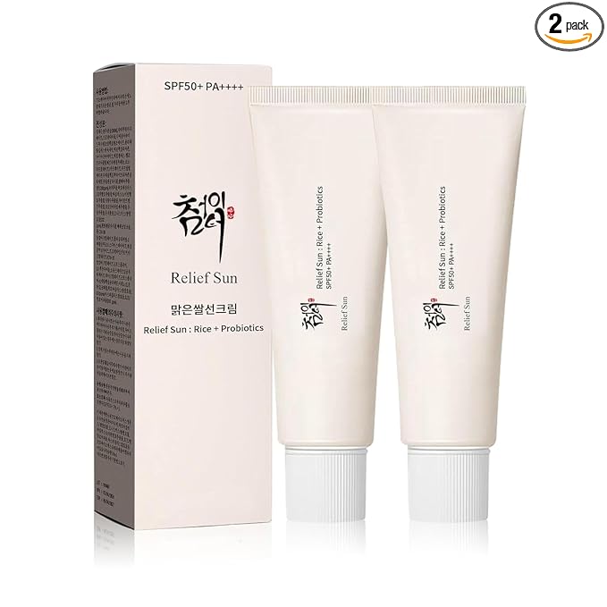 Organic Korean sunscreen SPF50+, PA++++ Riceand Probiotics | Korean Skin Care Solution for All Skin TypesNourishing Skin Protection and UV Def（2PCS 1.69 fl)