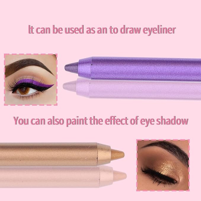 Eyeliner Set, 12 Colors Eye Shadow Pencil, Metallic Glitter Pearl Eye Pencils, Professional Waterproof Long Lasting Eye Makeup Set for Women
