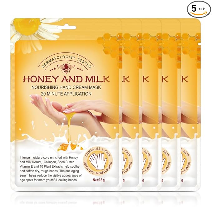 Hand Peeling Mask 5 pack, Hand Masks Moisturizing Gloves, Repairing Glove for Dry Skin, Remove Dead Rough Skin (honey and milk)