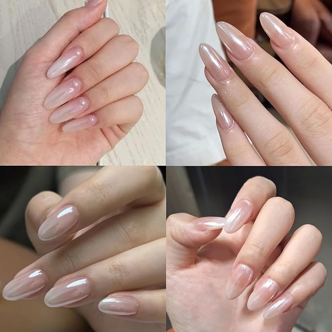 Holographic Mirror White Pearl Chrome Nail Powder Kit Effect Metallic Dust Sequins UV Gel Pearl White Nail Chrome Powder for Nails Art Decoration Set