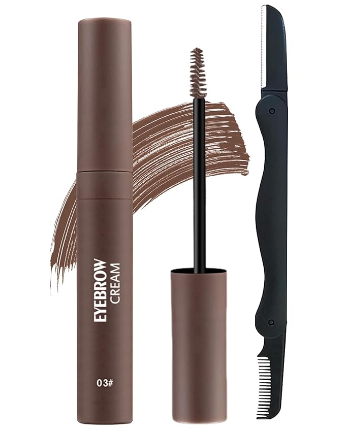 Tinted Eyebrow Gel, Pink Brown Waterproof Eye Brow Glue Tinting Kit, Long-Lasting Smudge-proof Transfer-proof, Natural Eyebrow Gel with Brow Razor, gel para cejas Women's Day Makeup for Women-03