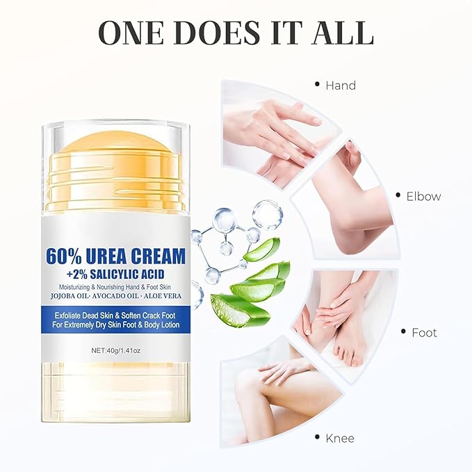 60% Urea Foot Cream Stick for Dry Cracked Feet, Intensive Heel Balm with Salicylic Acid & Tea Tree Oil, Moisturizing Foot Repair Treatment for Callus & Dead Skin, Non-Greasy & Easy to Apply (Style 2)
