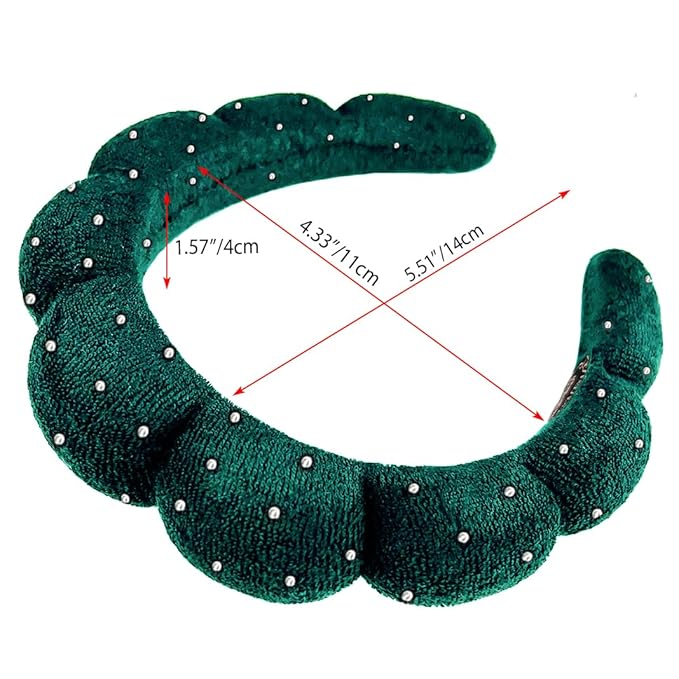 Spa Headbands Puffy Makeup Skincare Headbands for Washing Face or Facial, Terry Cloth Fabric Hairbands for Makeup Removal Shower Skin Treatment(Dark Green, Rhinestone)
