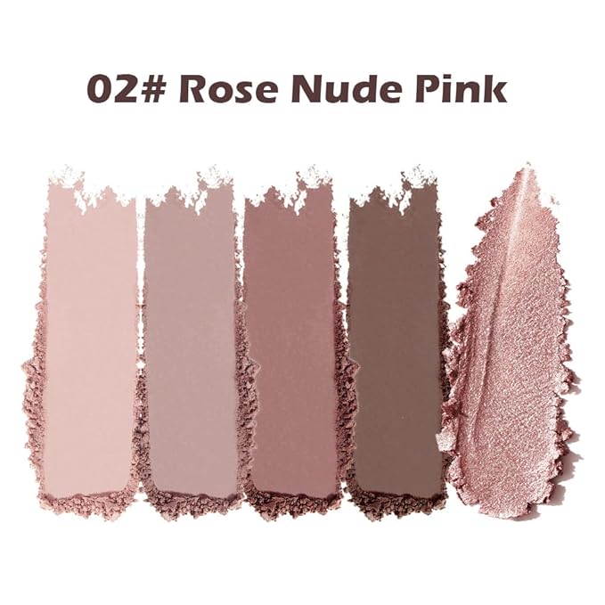 Mivota Rose Nude Eyeshadow Palette, 5 Colors Pink Brown Matte and Rose Gold Shimmer, Soft Glam Neutral Shades with Mauve Tones, Highly Pigmented Long Lasting Blendable for Daily Natural Makeup, 2#