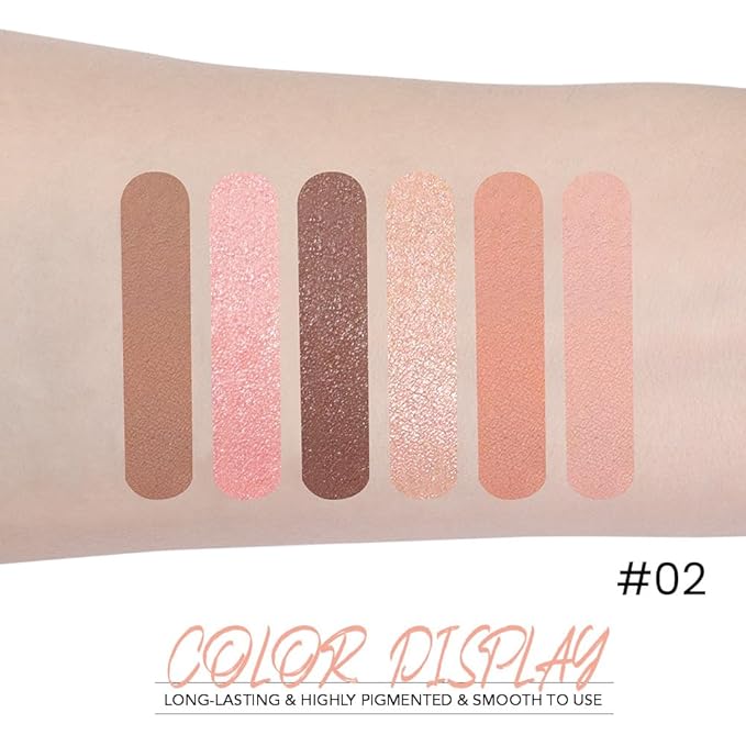 WanTuoluo 6-Color Nude Champange Brown Matte & Shimmer Eyeshadow Palette with Mirror – Highly Pigmented, Long-Lasting Eye Makeup for Artists & Creative Looks (02#)