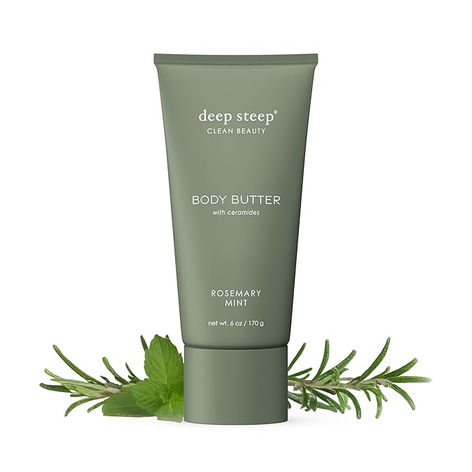 Deep Steep Body Butter, 6 oz – Rich Moisturizer with Ceramides, Coconut Oil, Argan Oil & Aloe Vera – Vegan, Clean Beauty, Smooth & Hydrated Skin (6 Ounces, Rosemary Mint)