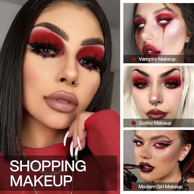 Single Dark Red Matte Eyeshadow Palette with Applicator, Blood Red Eyeshadow Halloween Makeup Palette, Highly-Pigmented Long-Lasting Smooth Powder Red Eye Makeup Compact for Gothic Vampire Bold look