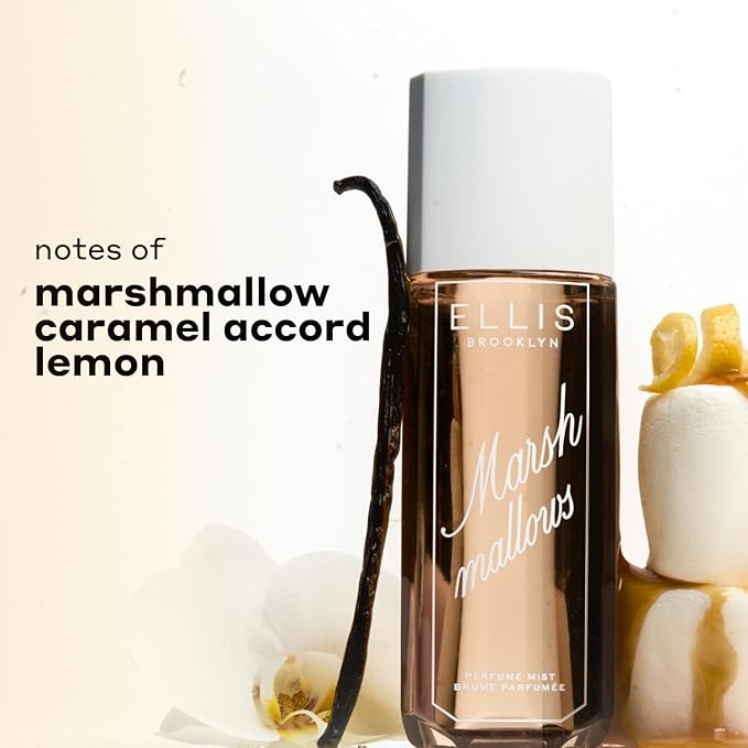 Ellis Brooklyn MARSHMALLOWS Perfume Mist, Gourmand Scent with Marshmallow, Caramel Accord, & Milky Musks, Vegan Perfume, Made In The USA, 240ml/8.1f fl oz