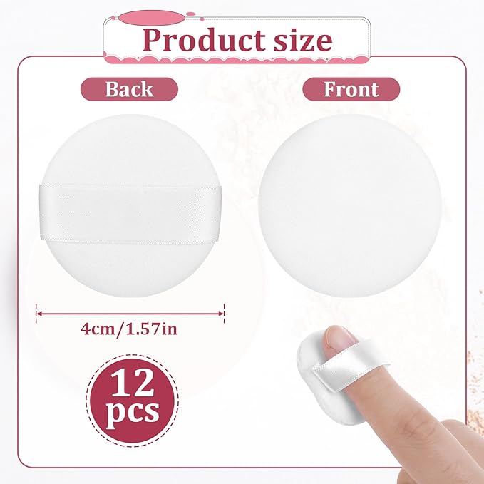 12 PACK Mini Powder Puff, Microfiber Powder Puff Small Powders Pact Makeup Sponges 1.5 Inches Powders Puffs Makeup Sponges Finger-Sized Make up Puffs for Women Beauty Sponge