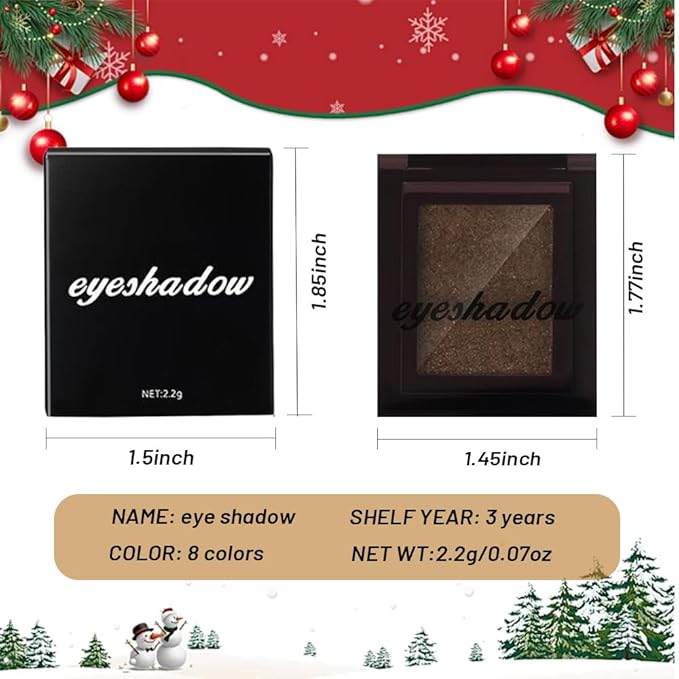 Pressed Single Eyeshadow Makeup,Dark Gold Sparkle Highly Pigmented Monochrome Eye Shadow Palette, Waterproof Neutral Powder, sombras para ojos, Lightweight Blendable, #08