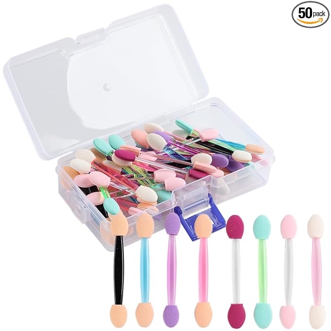 Fcozpjk 50PCS Chrome Nail Powder Applicator Brushes, Disposable Eyeshadow Applicator With Acrylic Storage Box, Nail Glitter Powder Pigment Pen Brush, Nail Art Applicator Tools