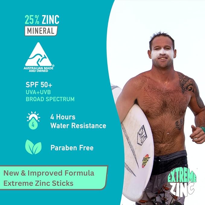 Sun Zapper Extreme Zinc Sunscreen Stick SPF 50+ Bronze – Water Resistant Mineral Sunscreen for Face, Zinc Oxide Surf Sunscreen Stick for Surfing and Water Sports, 15g (0.53 oz), Australian Made