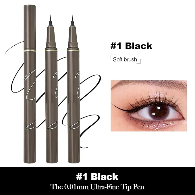 Ultra Fine Liquid Eyeliner Pencils- Slim Felt Tip for Precise Eye Lines, Waterproof, Smudge Proof & Quick-Drying, Winged Liner and Inner Corner. Long Lasting All Day Makeup, Smooth & Lightweight.