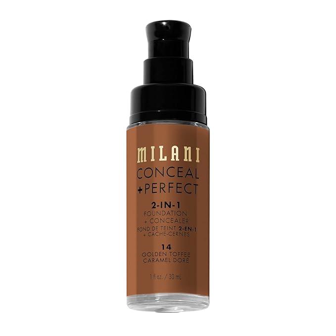 Milani Conceal + Perfect 2-in-1 Foundation + Concealer for a Flawless Complexion, Under Eye Corrector, Cover Redness and Imperfections, Waterproof and Sweatproof - 14-Golden Toffee