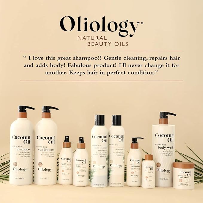 Oliology Coconut Oil Shampoo – Nutrient Rich Shampoo Restores Damaged & Lifeless Hair | Botanically Infused | Provides Intense Shine | Nourishing | Paraben Free (32 oz)