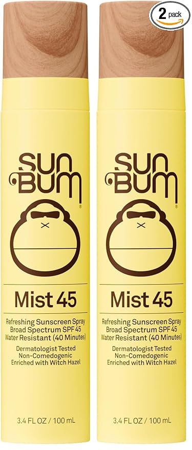 Sun Bum Original SPF 45 Sunscreen Mist - Broad Spectrum Moisturizing Facial Sunscreen Spray with Vitamin E - Hawaii 104 Act Compliant (Made without Octinoxate & Oxybenzone) - Travel Size - 3.4 oz