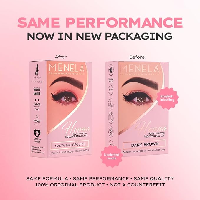MENELA Eyebrow Henna Tint Kit – Dark Brown – Up to 60 Applications, DIY & For Professional Use, 2.5g Henna + 15ml Fixer, Bamboo Extract, Easy At-Home Brows, Ammonia-Free, Vegan
