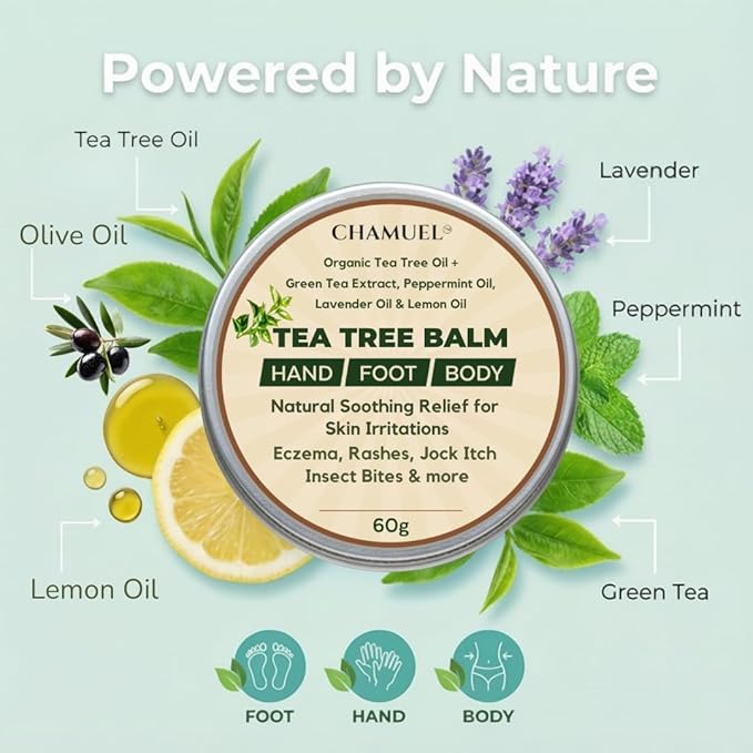 Tea Tree Oil Balm, Itchy Skin Relief for Soothing Rashes, Jock Itch, Athlete’s Foot, Folliculitis, Bug Bites. Natural Formula for Dry Sensitive Skin | Safe for All Ages 1pack
