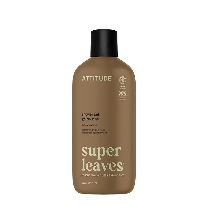 ATTITUDE Body Wash with Essential Oils, Moisturizing Shower Gel, Gentle Daily Cleanser, EWG Verified, Vegan Clean Beauty Skin Care, Bergamot & Ylang Ylang, 15 Fl Oz