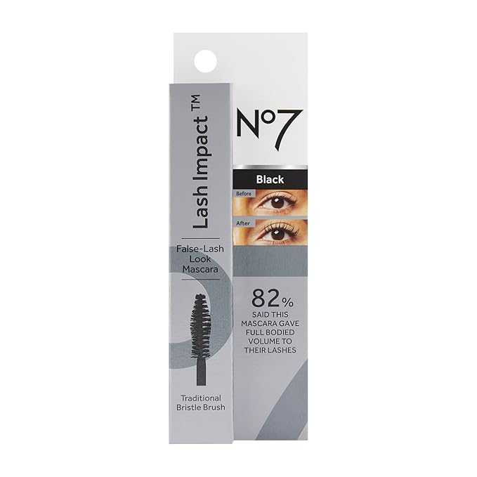 No7 Lash Impact Mascara - Black - Volumizing Mascara for False-Lash Effect - Smudge-Free Formula for Lengthening Lashes with Oversized Cone Brush Applicator (7ml)