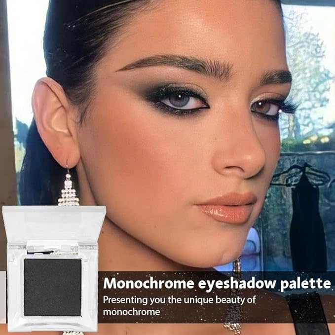 Eyeshadow Single Matte, High-Pigment Monochrome Eye Shadow Pressed Powder, Everyday Velvety Silky Eye Makeup Looks, Professional Long-Lasting Waterproof Single Eyeshadow Palette, Smoky Black 03